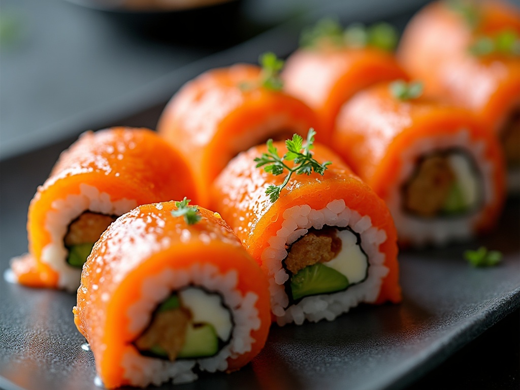 Caviar temaki hand rolls with crab and avocado
