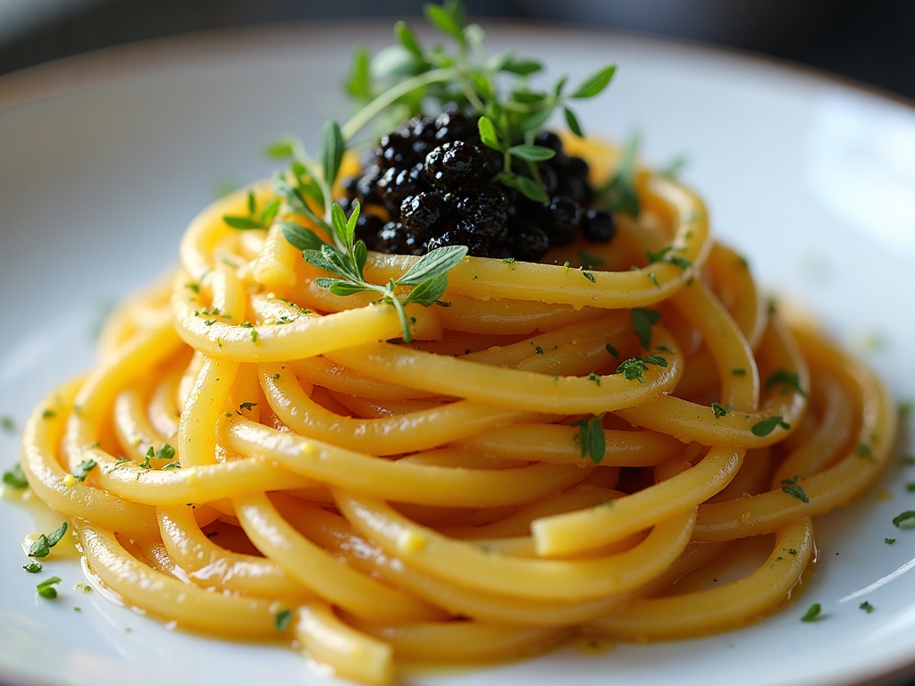Spaghetti aglio e olio with caviar