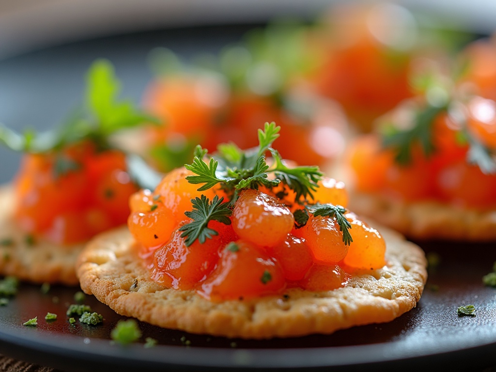 Caviar on kettle chips with sour cream and chives, restaurant canapé style