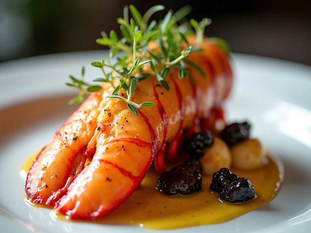 Whole roasted lobster split lengthways with caviar beurre blanc and chives, restaurant style