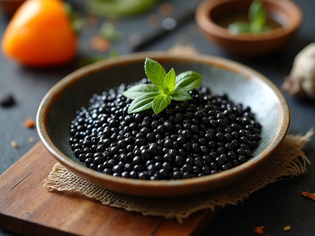Close-up of pearl-grey Beluga Reserve caviar eggs, briny and buttery