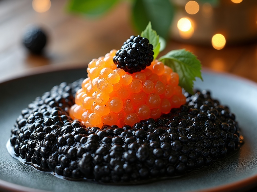 New Year's Eve celebration table featuring premium caviar on ice alongside champagne glasses and festive gold decorations