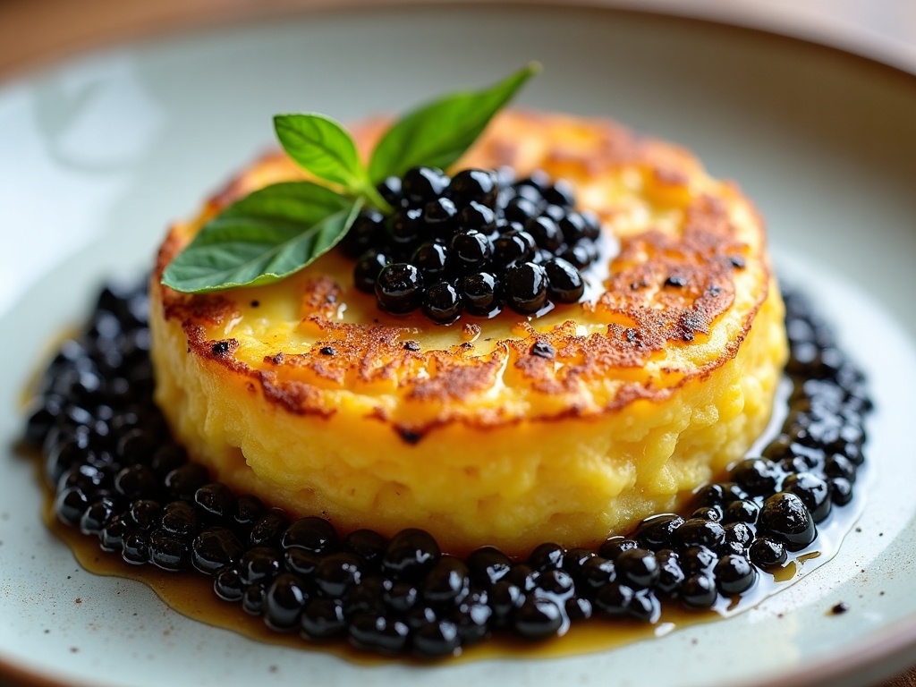 Spanish tortilla with caviar topping