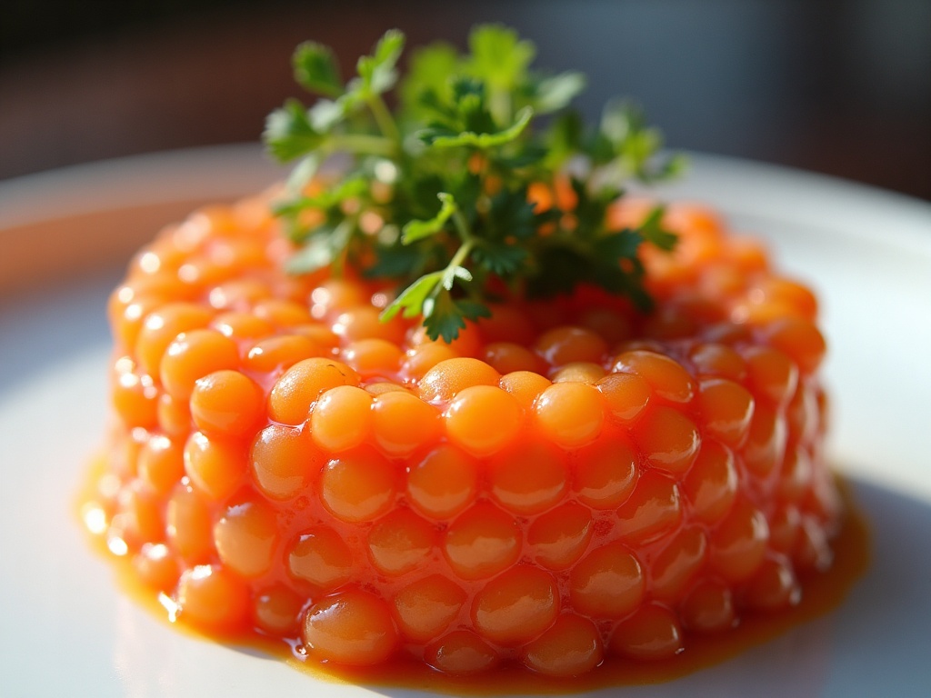 Salmon tartare with caviar, dill, and capers in chilled bowl