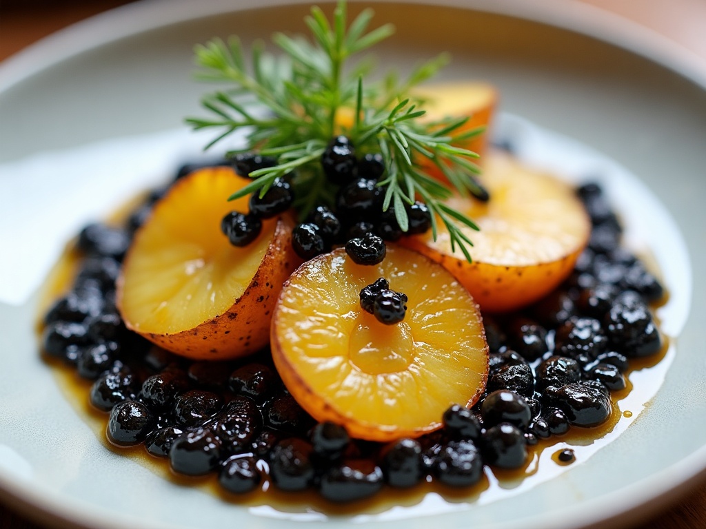 Warm potato salad with caviar and dill