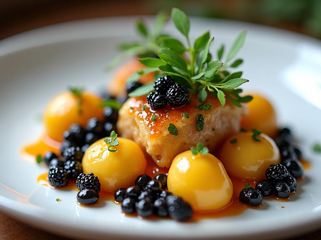 Gnocchi with caviar and chives in shallow bowl
