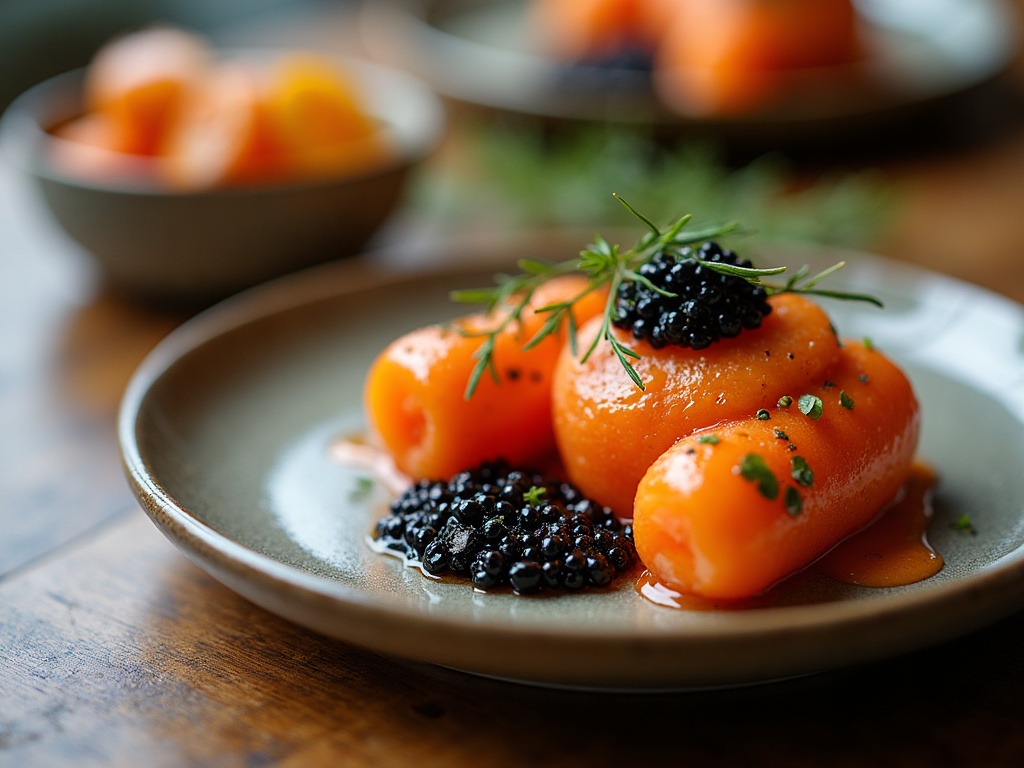 Œufs mimosa with caviar topping on white plate