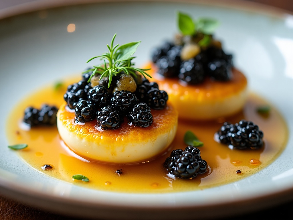 Cloud eggs with caviar on sourdough toast