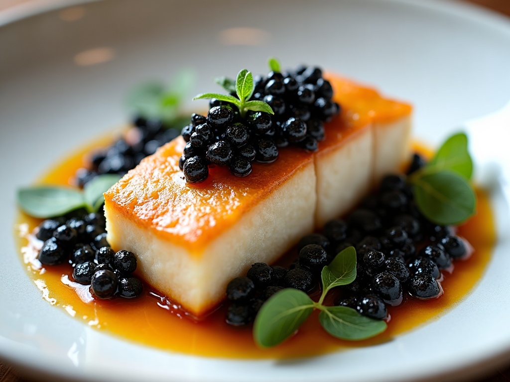 Slow-roasted cod with caviar butter melting on top