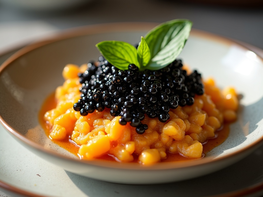 Breakfast potato hash with smoked salmon and caviar