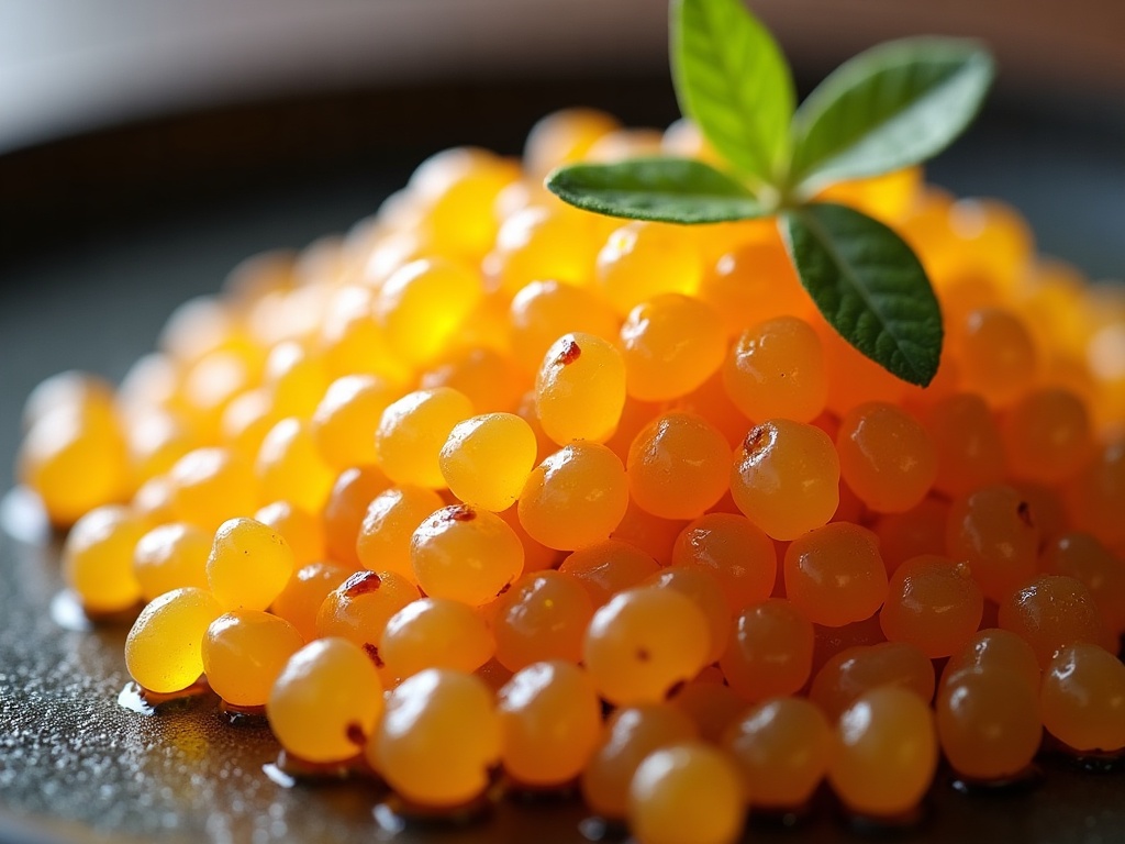 Almaz Diamond caviar, golden mirror-clear pearls from albino sturgeon, in an open tin