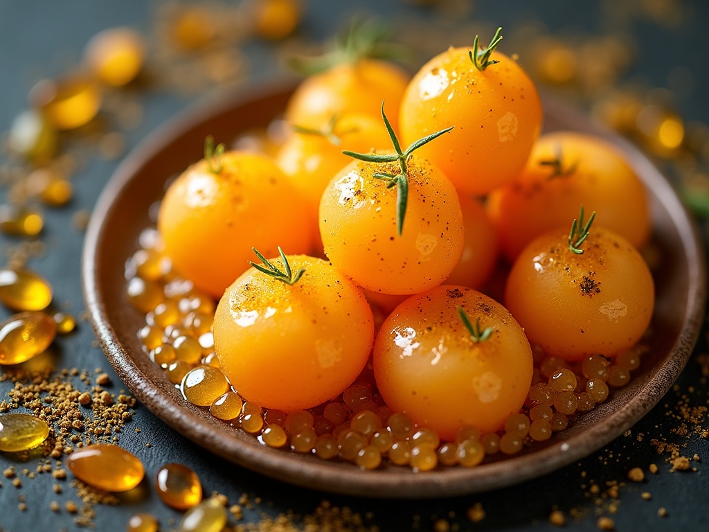 Golden Oscietra Special Reserve caviar, amber pearls in an open tin on a dark surface
