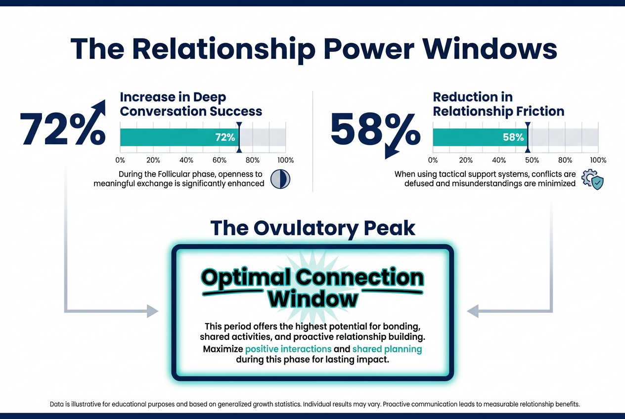 Data visualization showing a 72% increase in conversation success and 58% less friction when using tactical relationship support strategies.