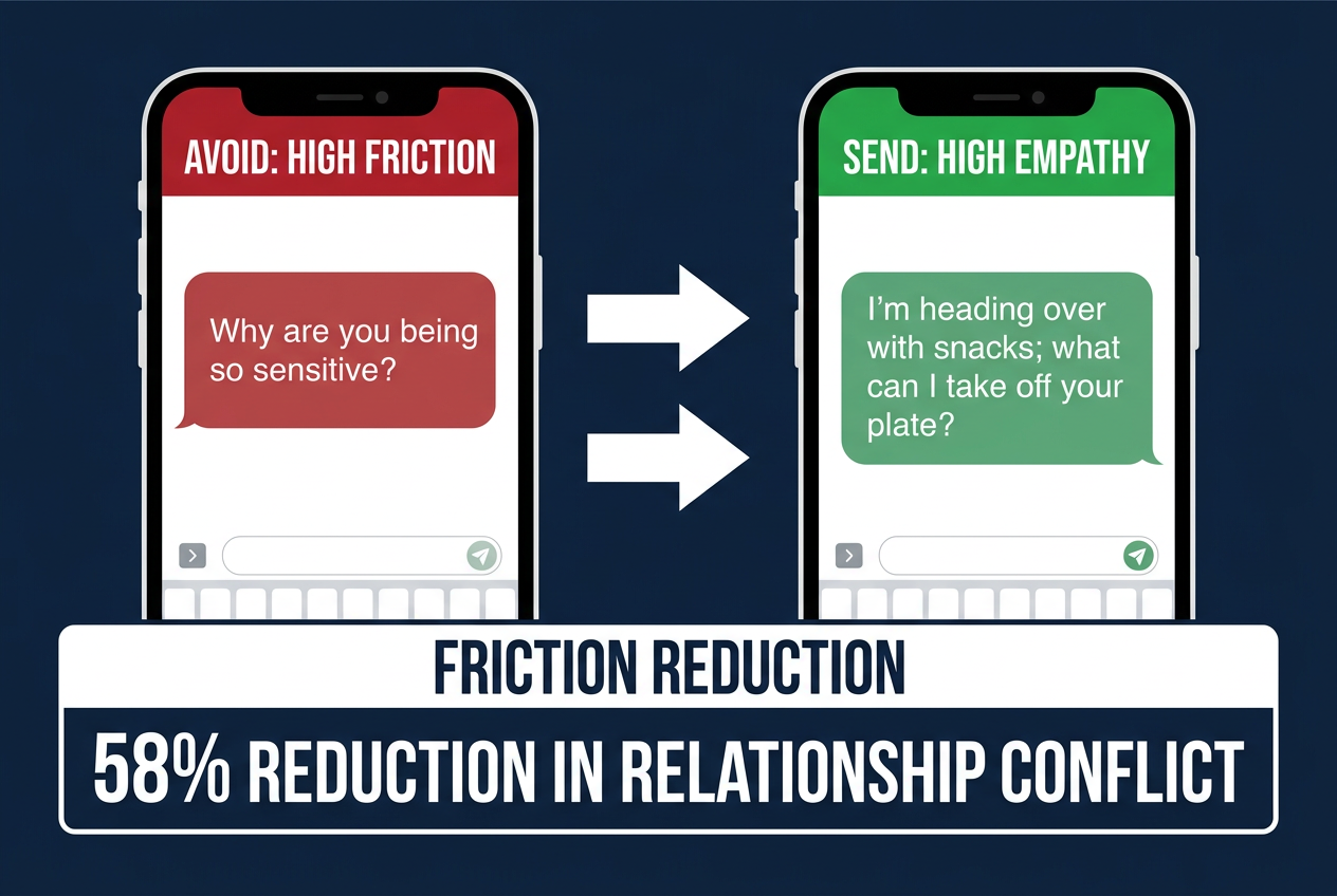 Small changes in your texting vocabulary during the luteal phase can reduce relationship friction by up to 58%, shifting the dynamic from conflict to collaboration.