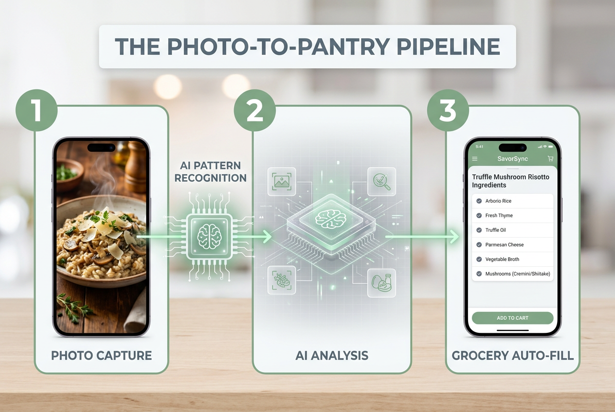 SavorSync's AI bridges the gap between dining memories and home cooking by automatically extracting ingredient data from your restaurant photos.