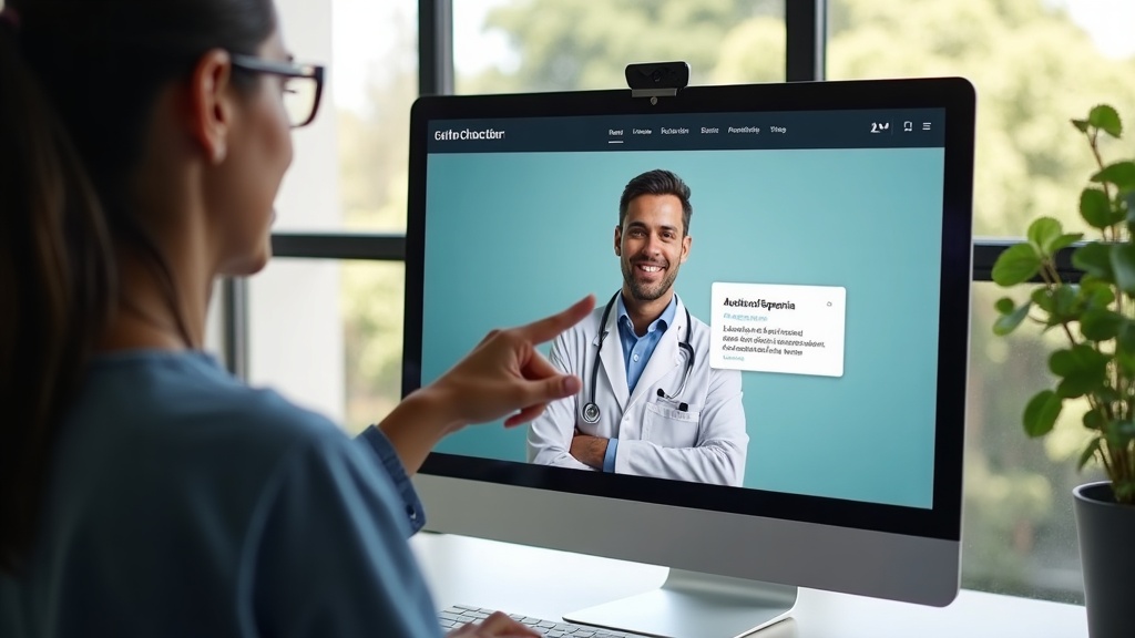 Profissional de marketing analisando caixa de autoria com foto e mini bio em tela de computador.