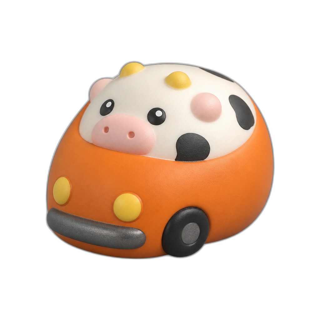 MooMobile — Meet MooMobile, an adorable squishy cow cruising in a tiny car—soft, huggable, and perfectly safe for little hands.