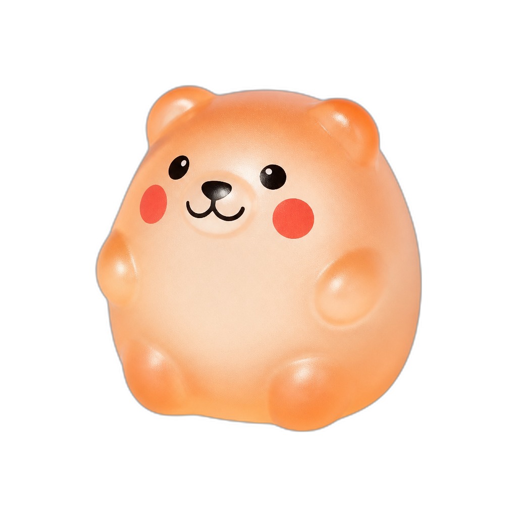 GummyGlimmer — Meet GummyGlimmer, a cheerful translucent jelly bear with a sweet smile and squishy see-through charm—warm, safe, and adorable!