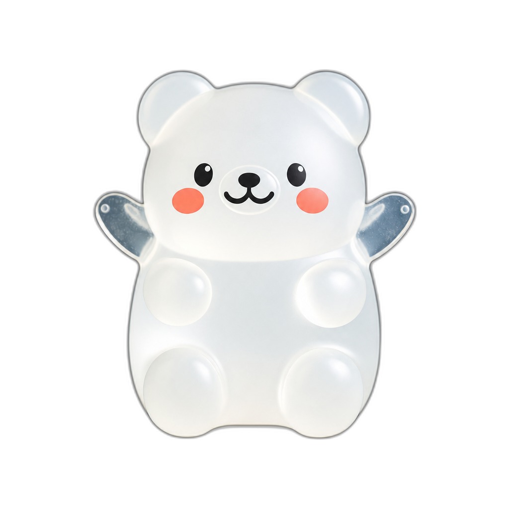 Beary Clear — Beary Clear is a happy translucent gummy bear with a smiling face, soft, squishy, and safe for little hands.