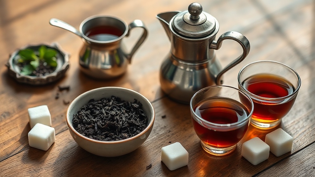 Ingrédients pour préparer un thé turc : thé noir Rize en vrac, çaydanlık et verres tulipe