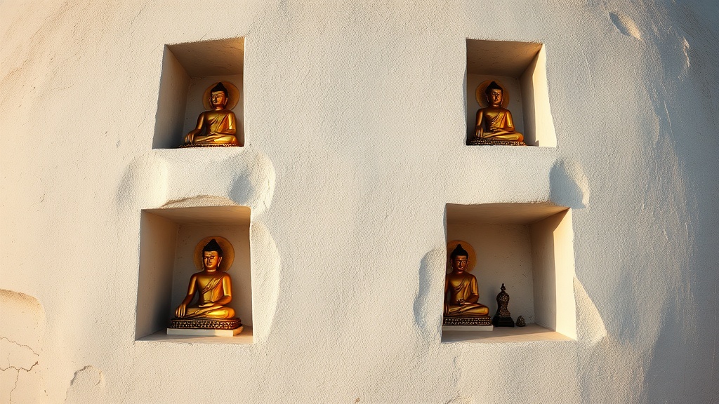 Niches abritant les quatre Bouddhas directionnels sur un chorten sino-tibétain du nord-est de la Chine