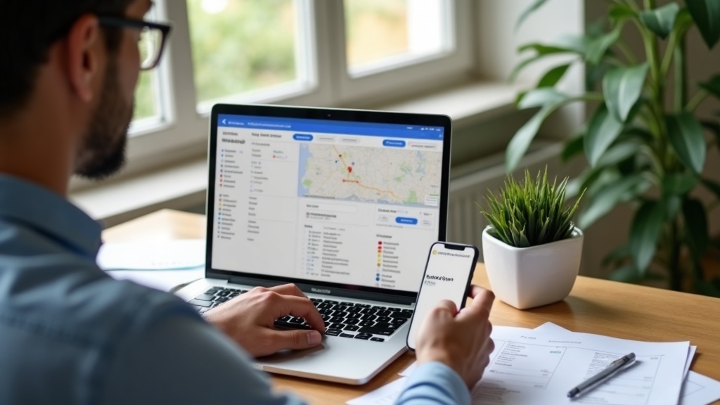 Dono de pequeno negócio atualizando informações de endereço e telefone no Google Perfil da Empresa.