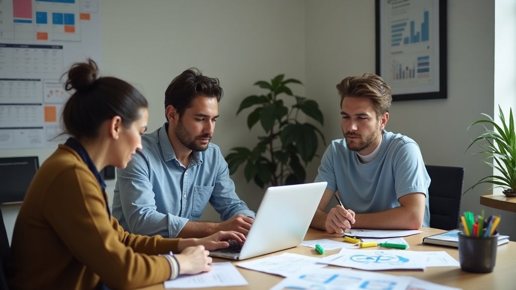 Empresário brasileiro avaliando opções de agência e freelancer para blog no escritório