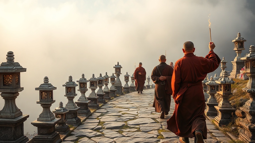Pèlerins bouddhistes sur les chemins du mont Wutai, en route vers les temples du massif sacré