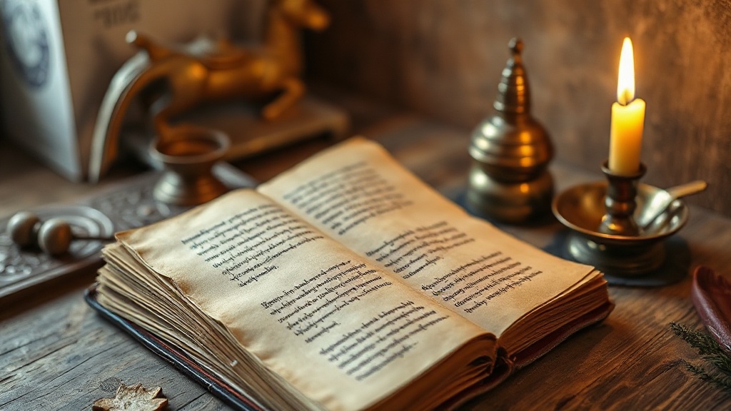 Aged Tibetan manuscript pages with traditional script beside a bronze butter lamp, representing the doha song tradition of Milarepa