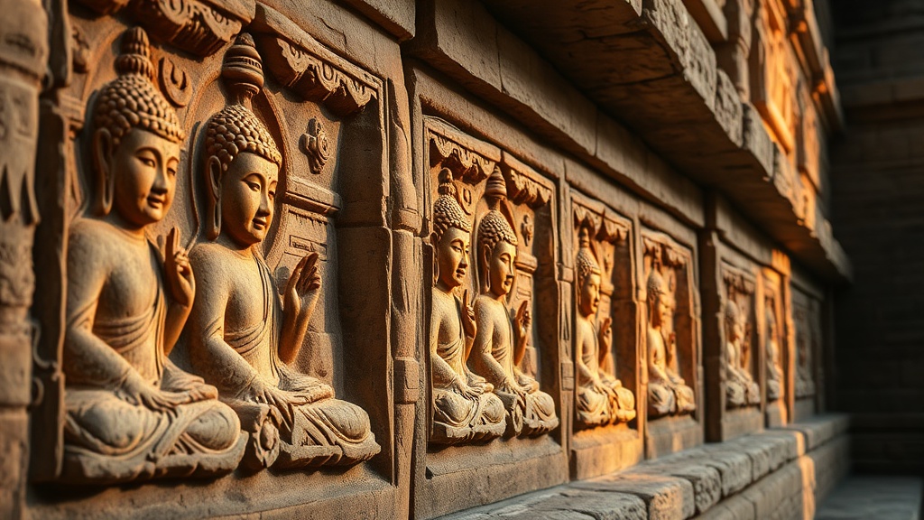 Bas-reliefs de Bouddhas en méditation sur le soubassement du temple des cinq pagodes à Hohhot