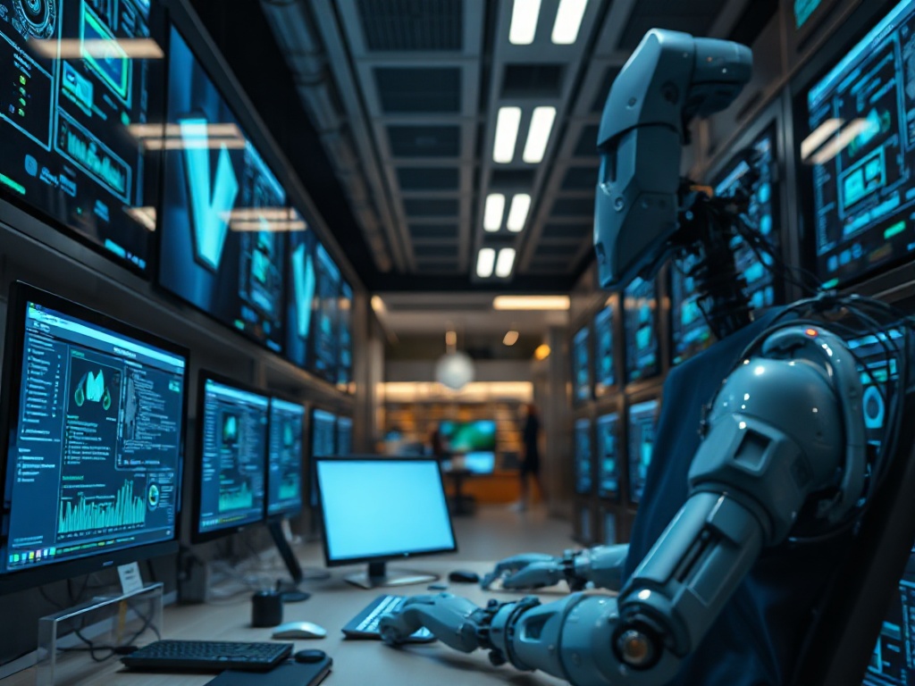 Illustration of AI assisting developers in bug fixing within software development studios.
