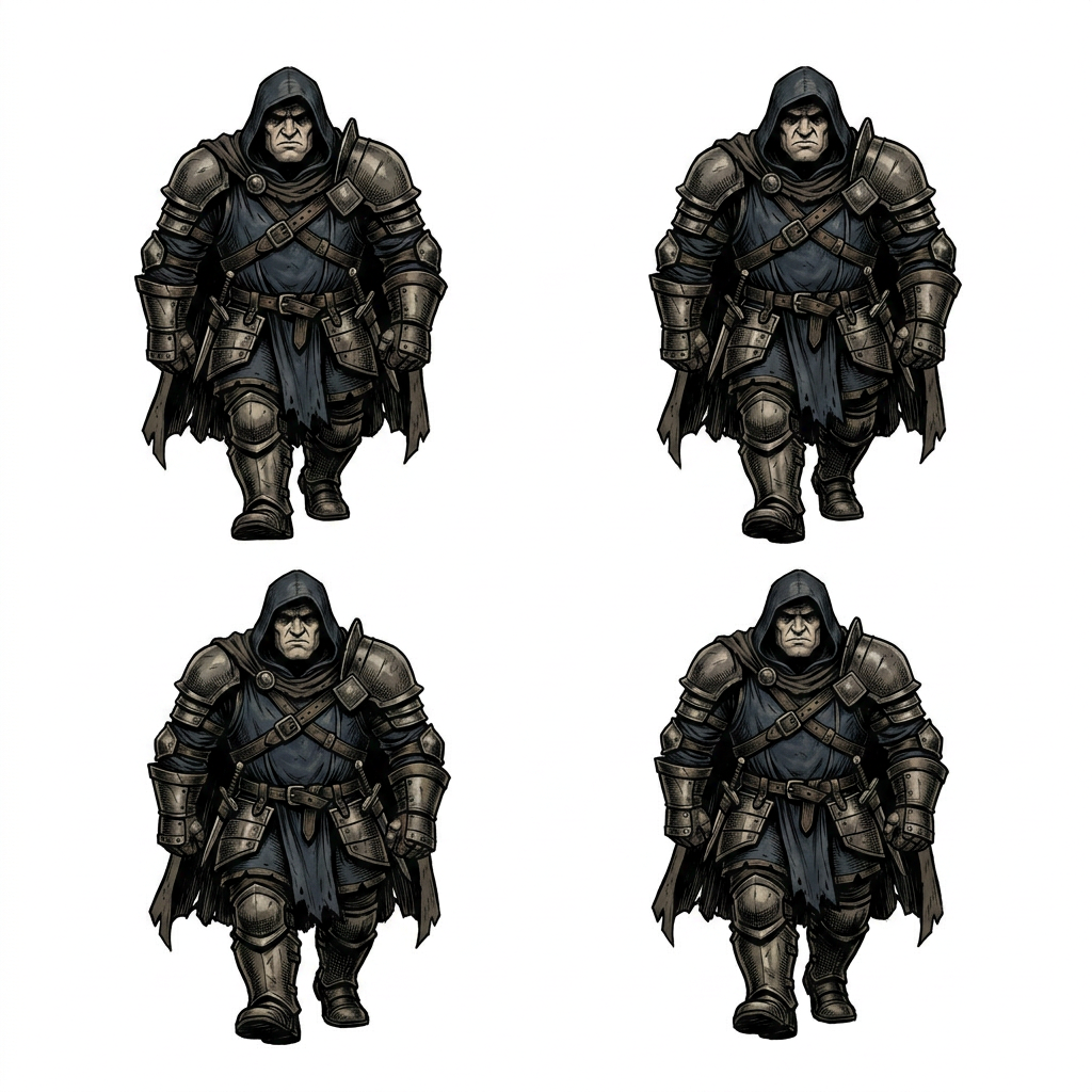 Image: A horizontal sprite sheet containing EXACTLY 4 wal