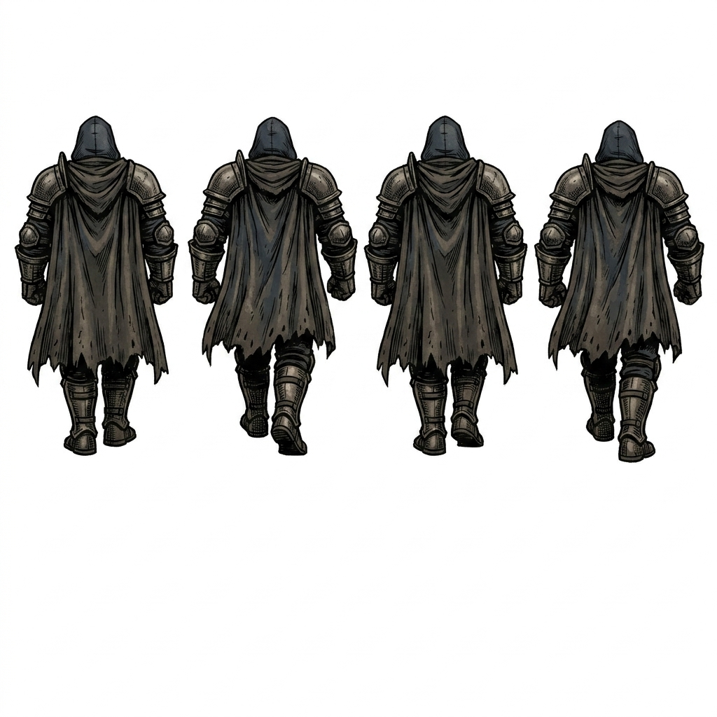 Image: A horizontal sprite sheet containing EXACTLY 4 wal