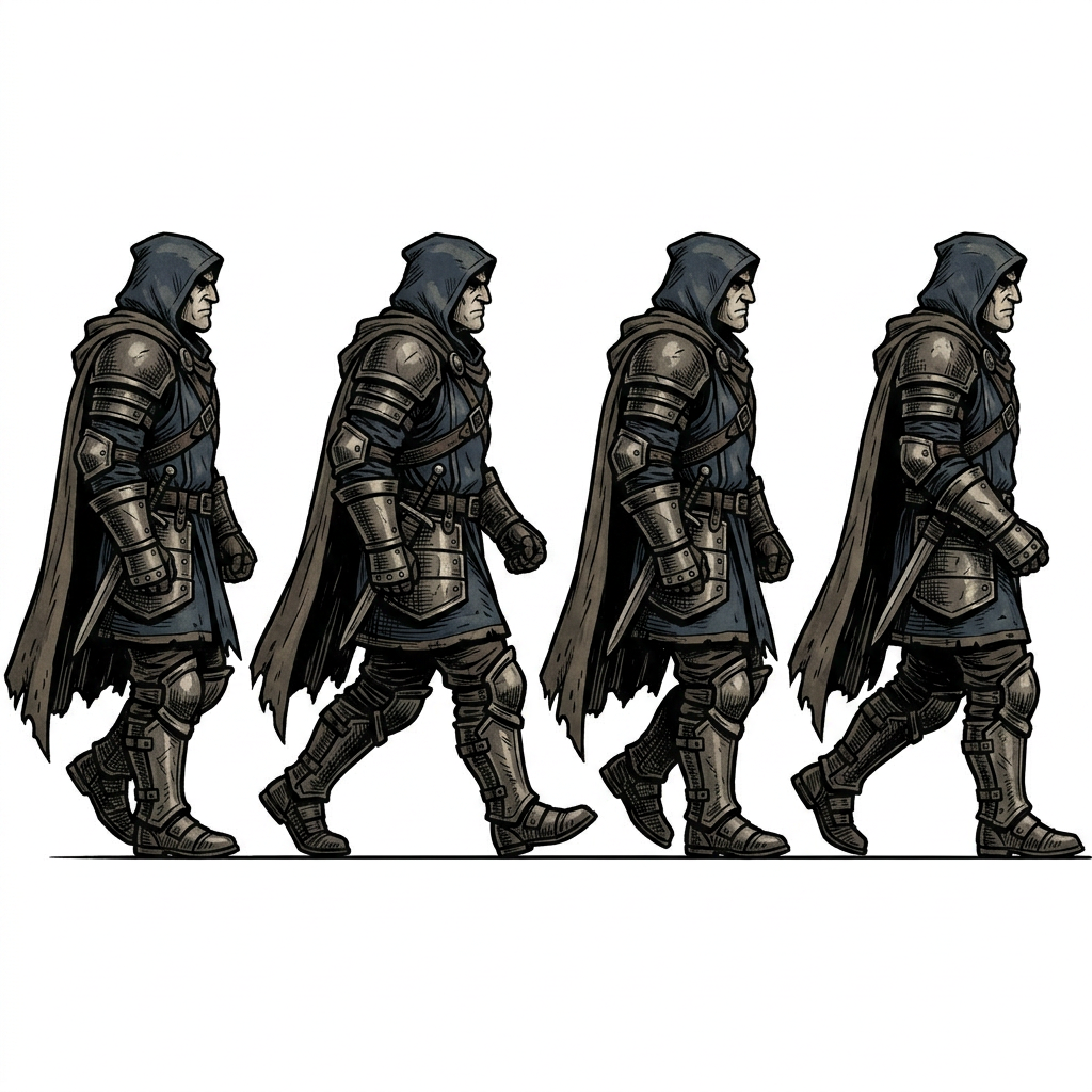 Image: A horizontal sprite sheet containing EXACTLY 4 wal
