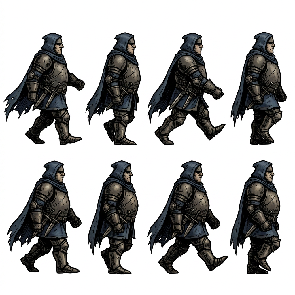 Image: The reference is a line-art walk-cycle guide showi