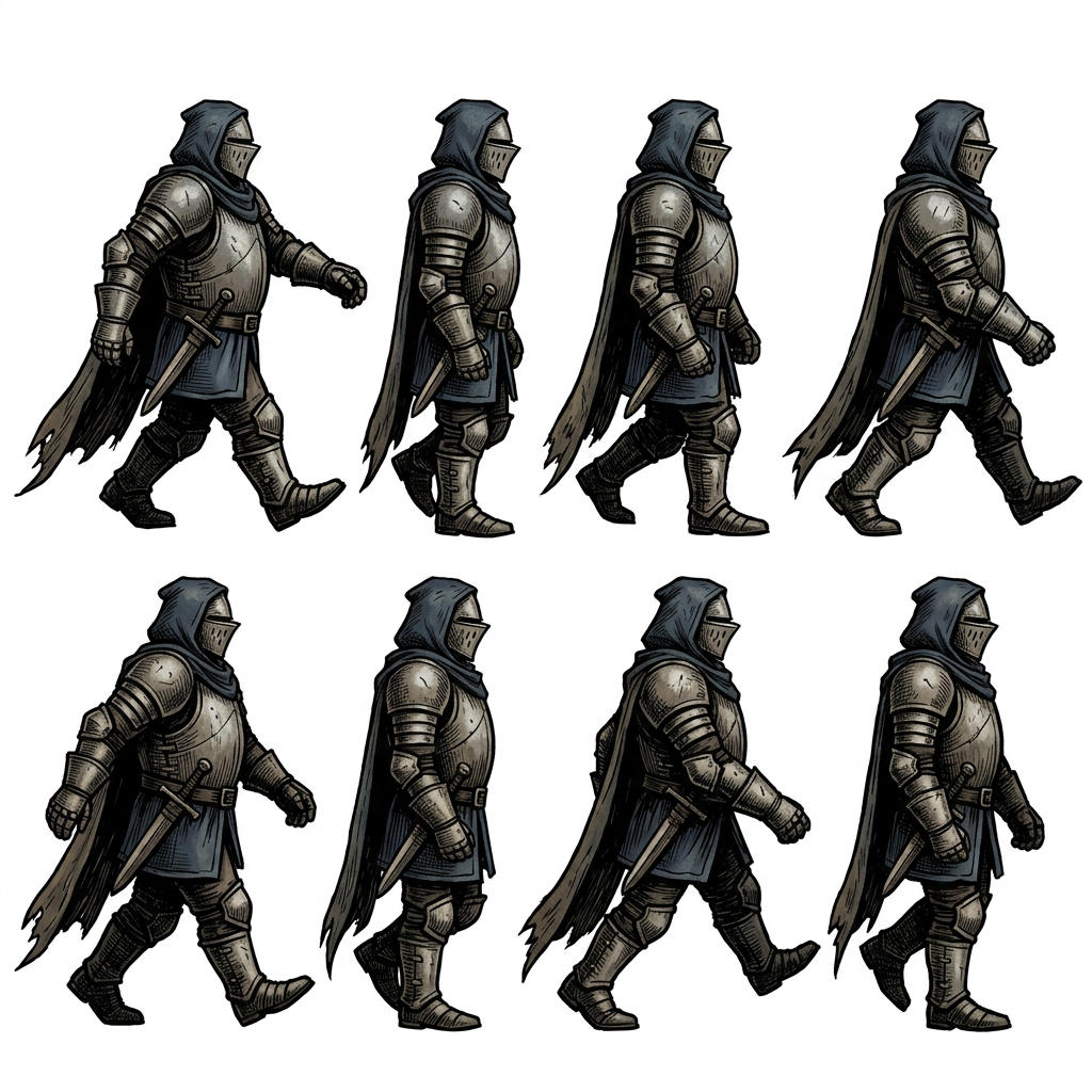 Image: The reference is a line-art walk-cycle guide of 4
