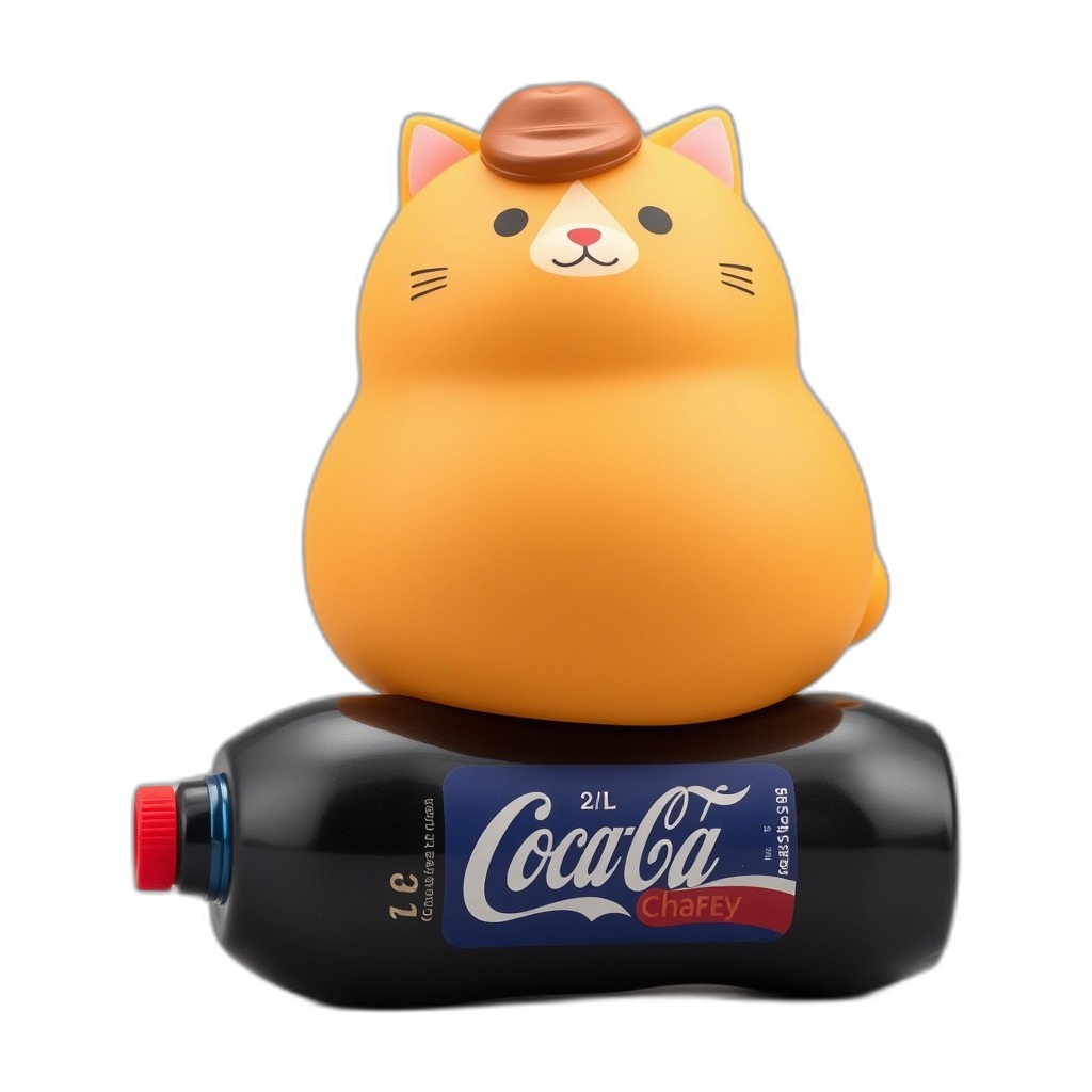 Fizzy Whiskers — Fizzy Whiskers is a cuddly hat-wearing kitty perched atop a soda bottle, ready for squishy snuggles and giggles.