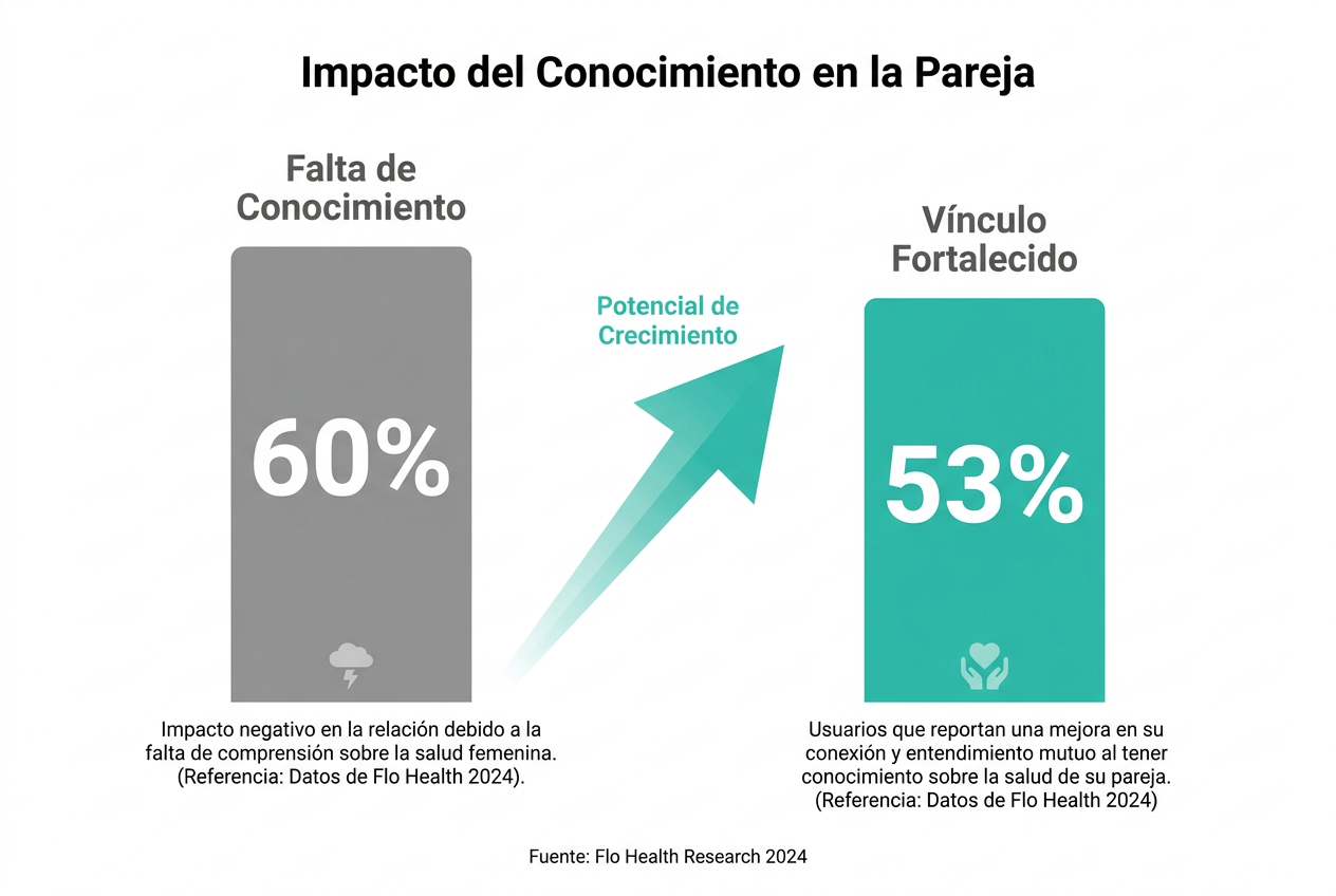 Gráfico de barras que muestra que el 60% de las mujeres ven afectado su vínculo por falta de conocimiento de su pareja sobre salud menstrual.