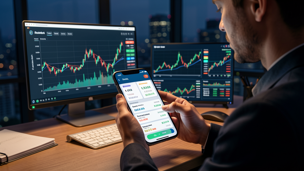 Pessoa usando aplicativo financeiro para controlar gastos e investimentos após o fechamento do mercado