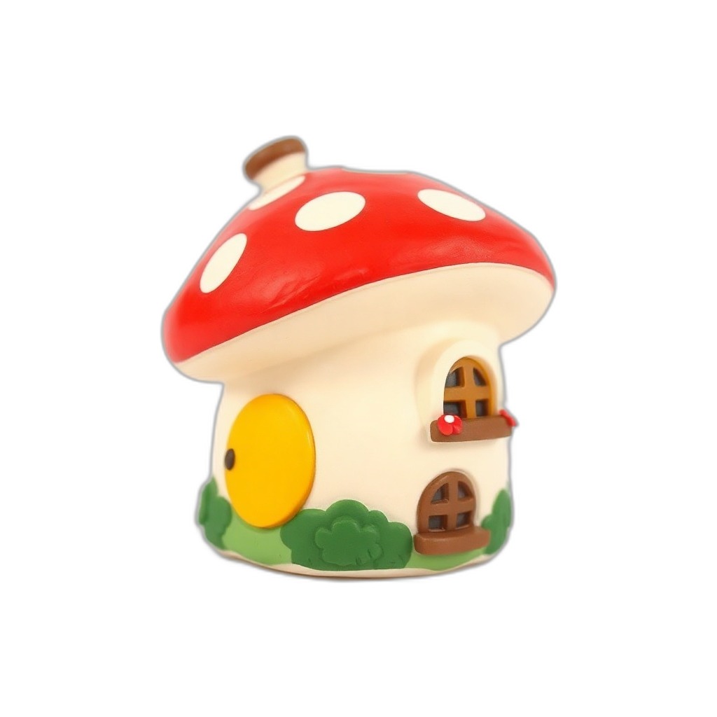 Toadstool Cottage — A cozy toadstool cottage squishy with a polka-dot roof, flower-box windows, and mossy charm for little hands.
