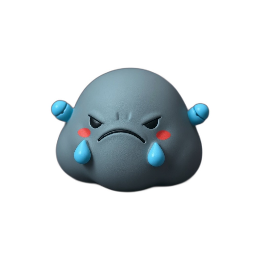 Grumblesky — Grumblesky is a grumpy slate-gray storm cloud squishy with a frowny face and adorable blue raindrop arms.