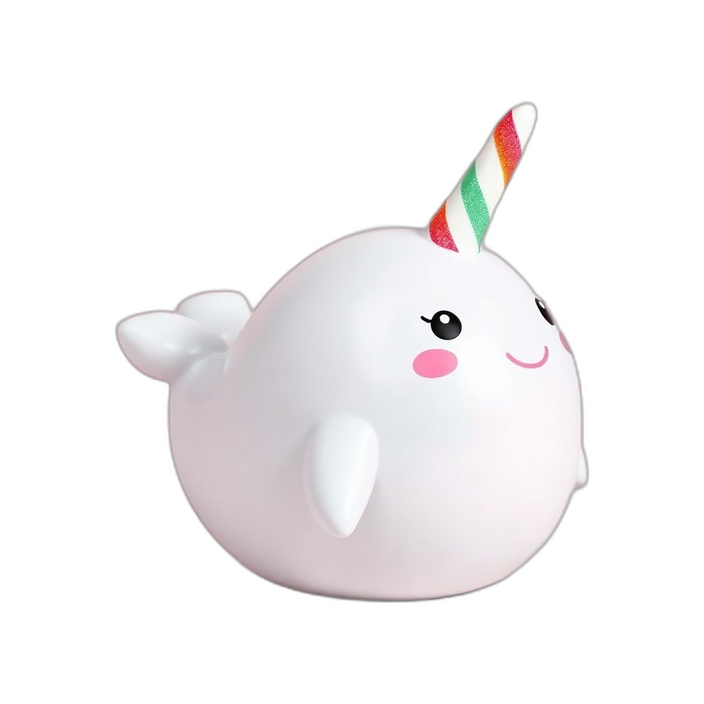 Sprinkle — Sprinkle the pastel rainbow narwhal has a candy-cane horn and squishy chubby belly—warm, soft, and kid-safe!