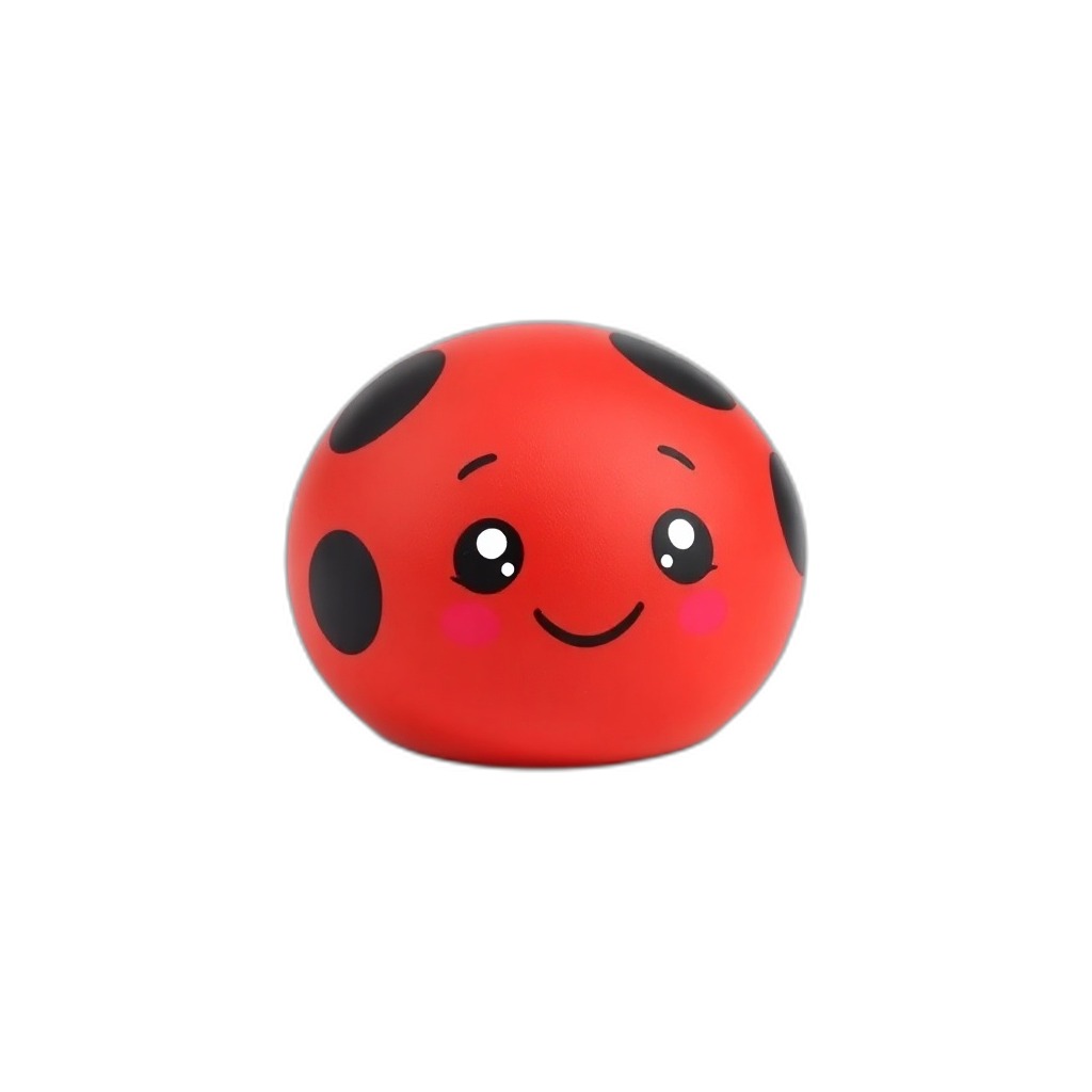 Dottie — Dottie is a round red ladybug squishy with cheerful black spots and a smiling face, soft and kid-safe.