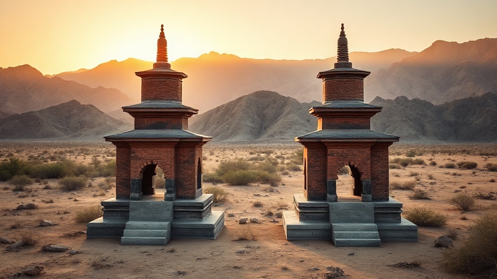 Les deux pagodes jumelles de Baisikou dans les montagnes Helan, monuments bouddhistes Xi Xia du XIIe siècle