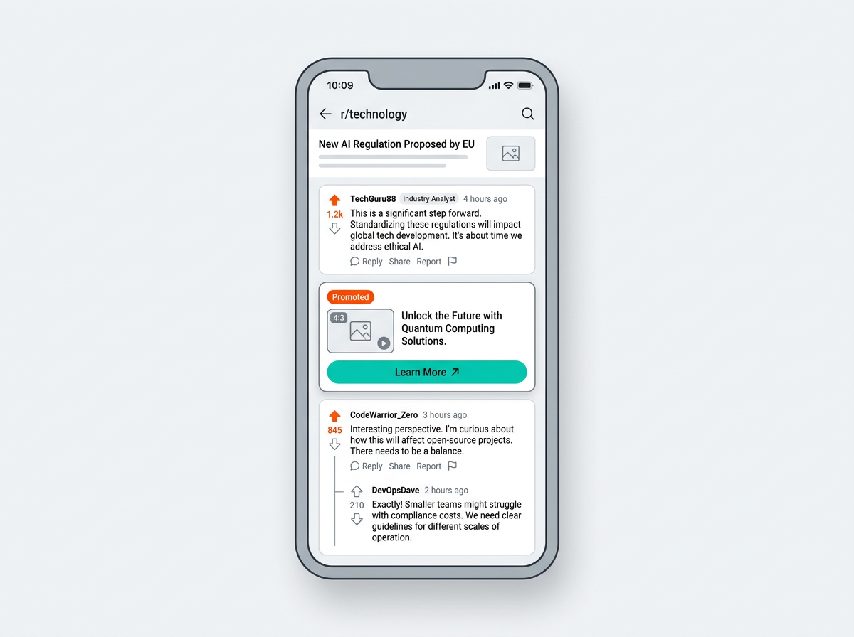 Reddit conversation ad placement within a mobile comment thread