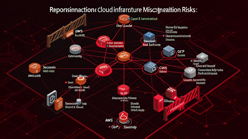 Abstract cloud infrastructure network with red-highlighted security violations and defensive shields