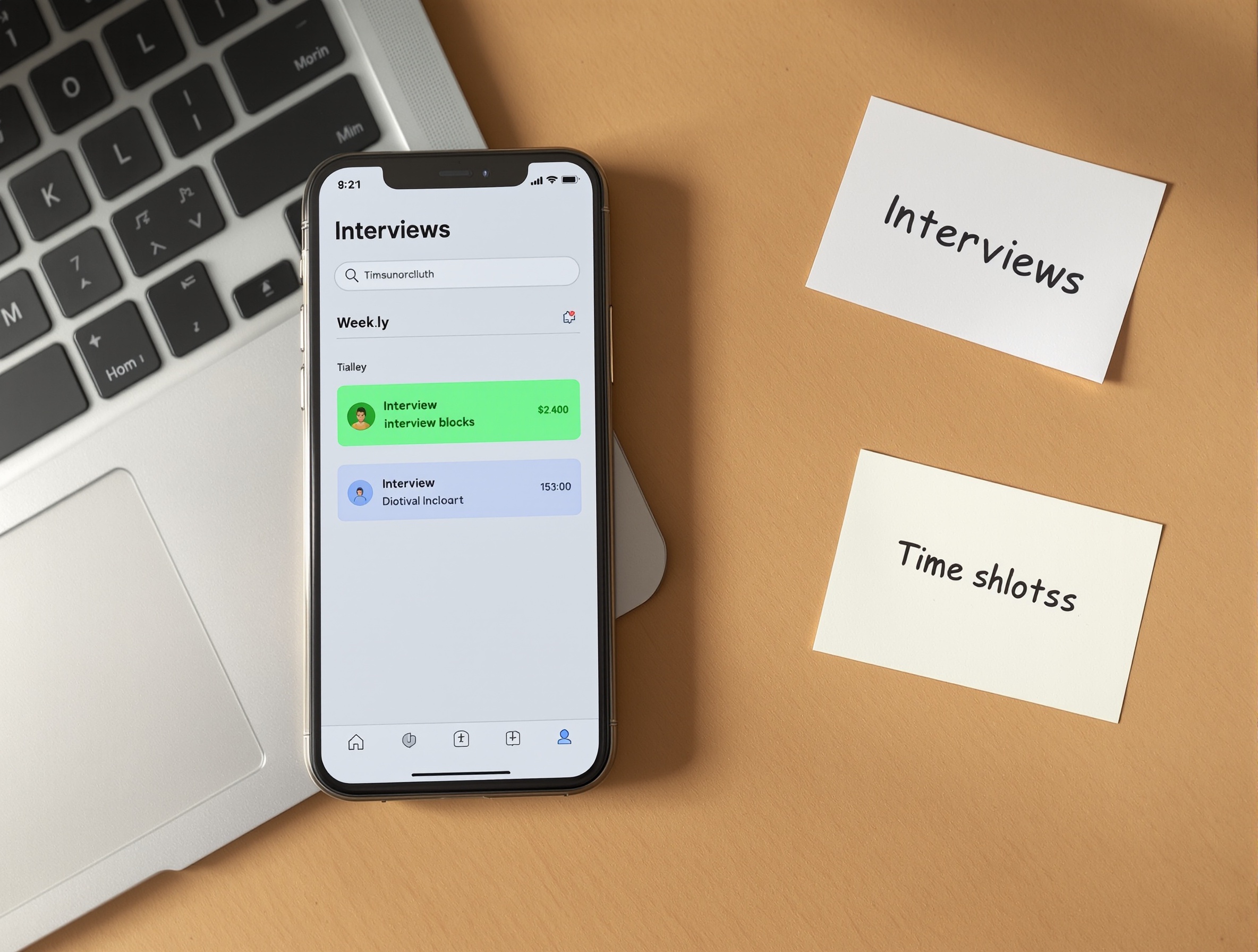 Pre‑blocked interview windows displayed on a phone to enable fast self‑scheduling.