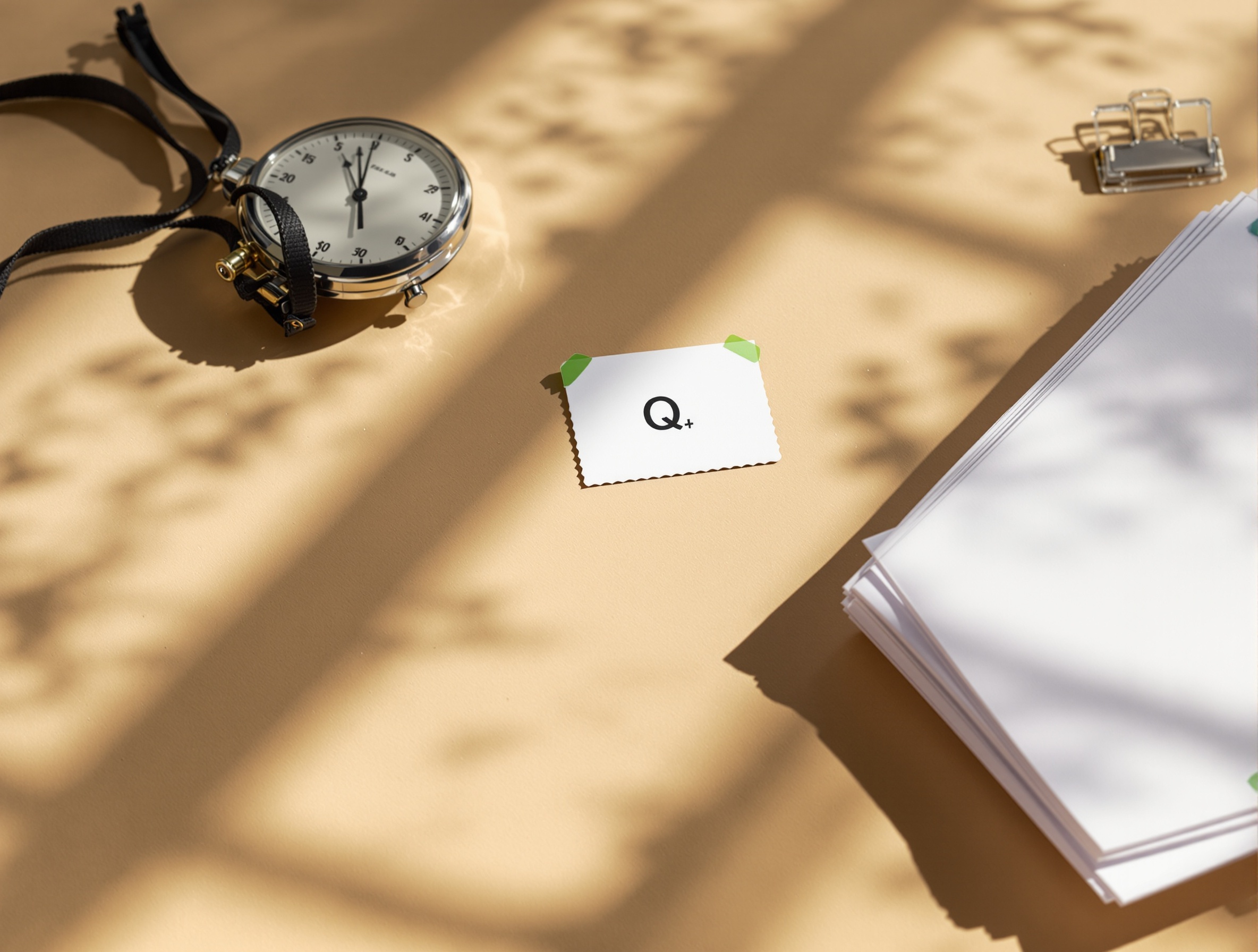 Stopwatch and labeled scorecards representing quality, speed, and cost for a fair head‑to‑head.
