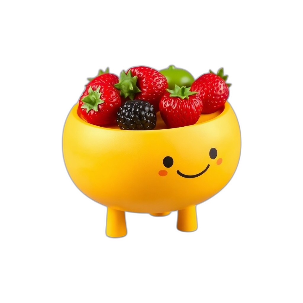 Cathy — Cathy is a cheerful fruit bowl with little legs, soft and squishy for safe, huggable fun.