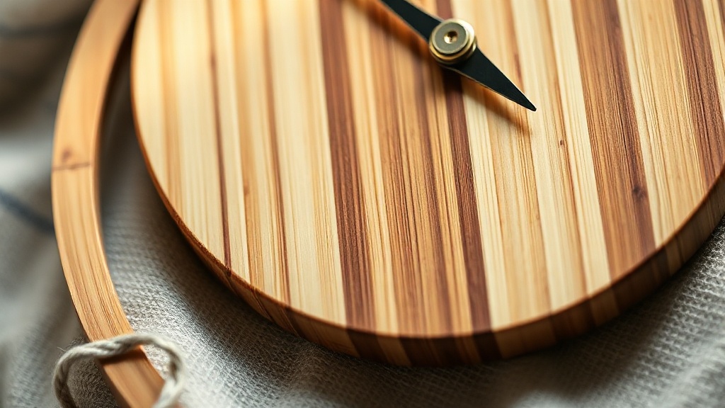 Close-up of handmade wooden wall clock face showing natural grain and hand-finished details